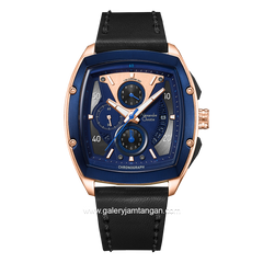 Alexandre Christie AC 6610 MC Black Rosegold Dial Blue Leather Strap