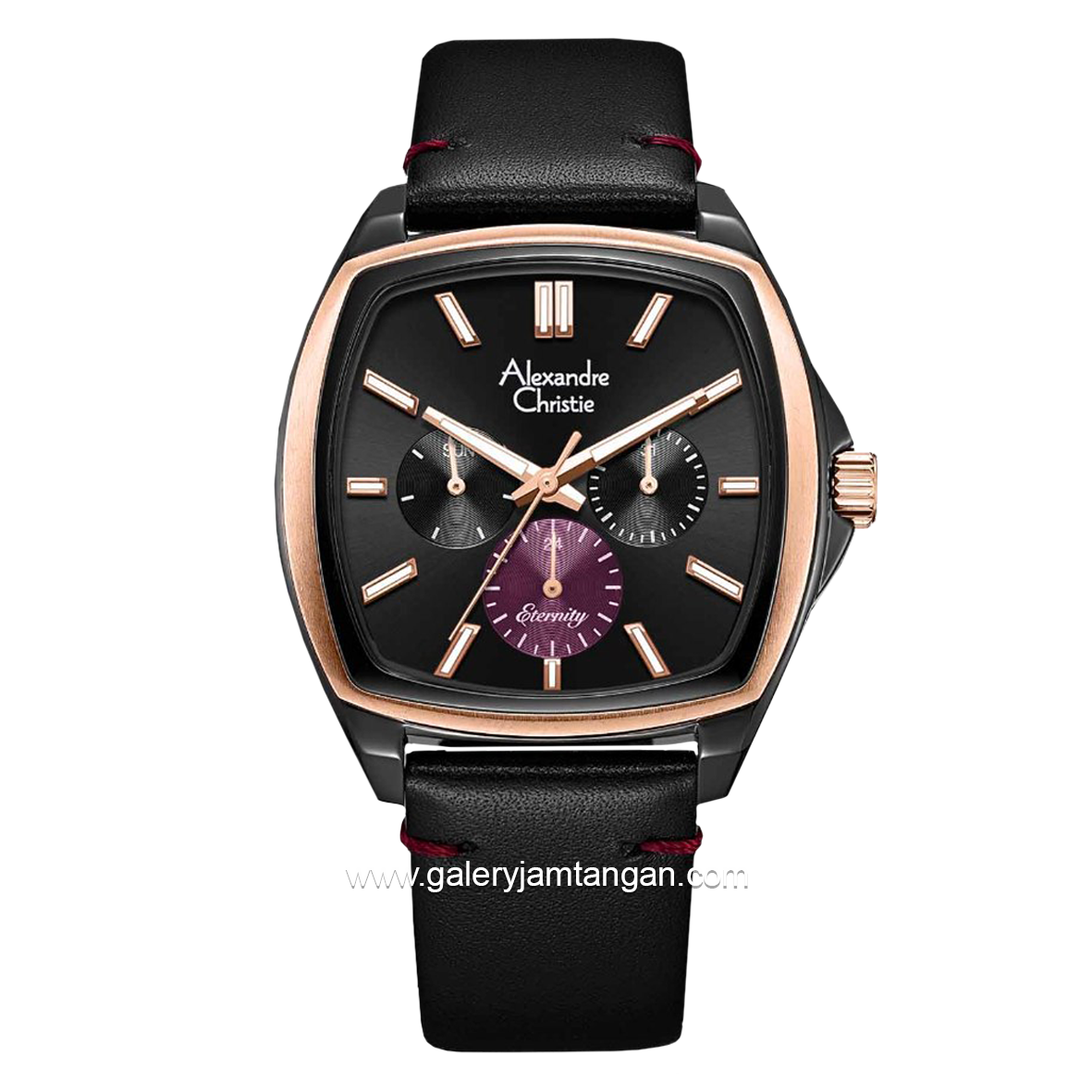 Alexandre Christie AC 6616 BF Black Ring Rosegold Multifunction Leather Strap