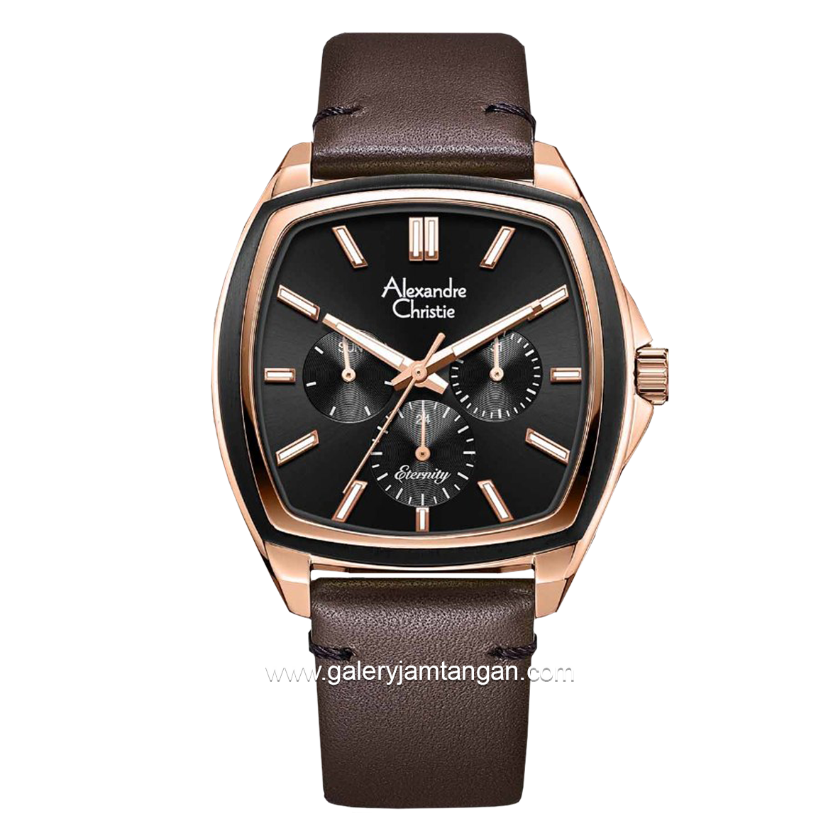 Alexandre Christie AC 6616 BF Black Brown Rosegold Multifunction Leather Strap