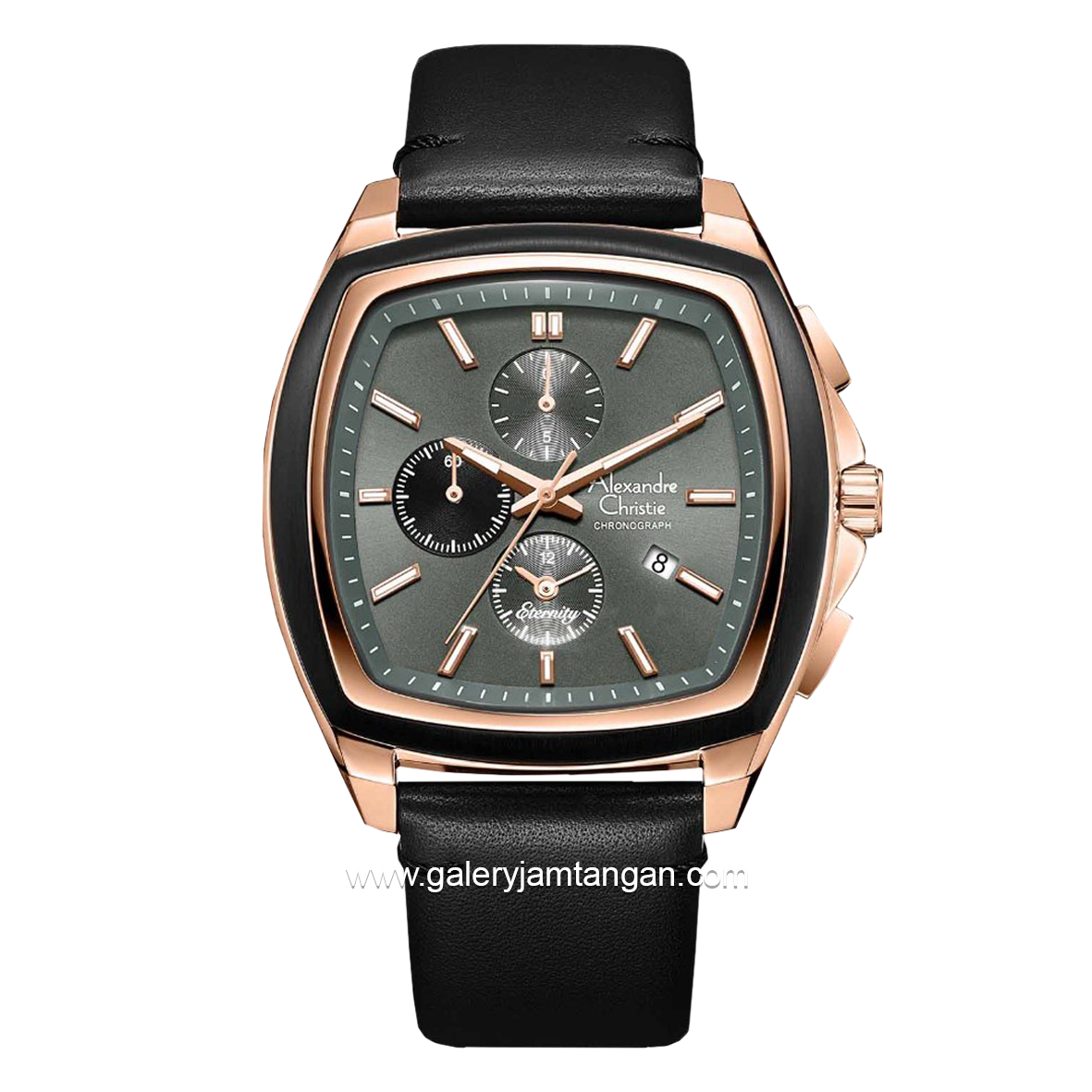 Alexandre Christie AC 6616 MC Black Rosegold Dial Gray Chronograph Leather Strap