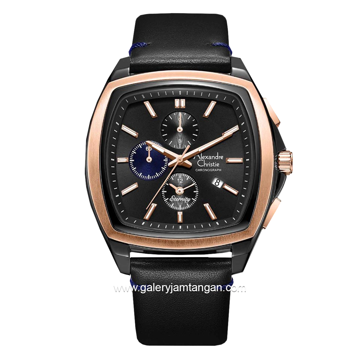 Alexandre Christie AC 6616 MC Black Ring Rosegold Chronograph Leather Strap