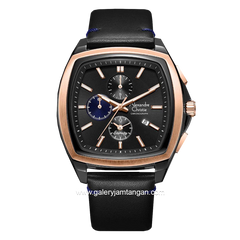 Alexandre Christie AC 6616 MC Black Ring Rosegold Chronograph Leather Strap