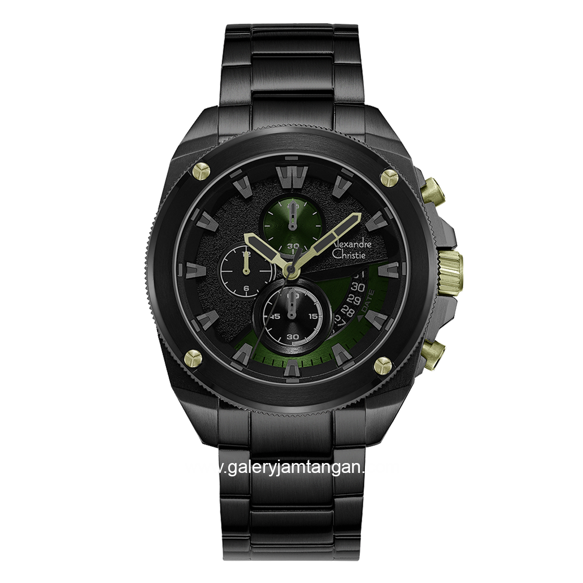 Alexandre Christie AC 6646 MC Black Dial Black List Green Chronograph Stainless Steel Strap