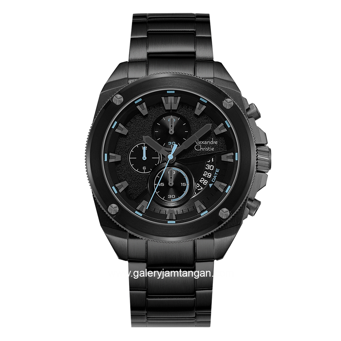 Alexandre Christie AC 6646 MC Black Dial Black List Blue Chronograph Stainless Steel Strap
