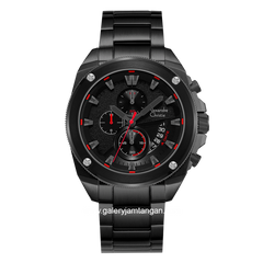 Alexandre Christie AC 6646 MC Black Dial Black  List Red Chronograph Stainless Steel Strap