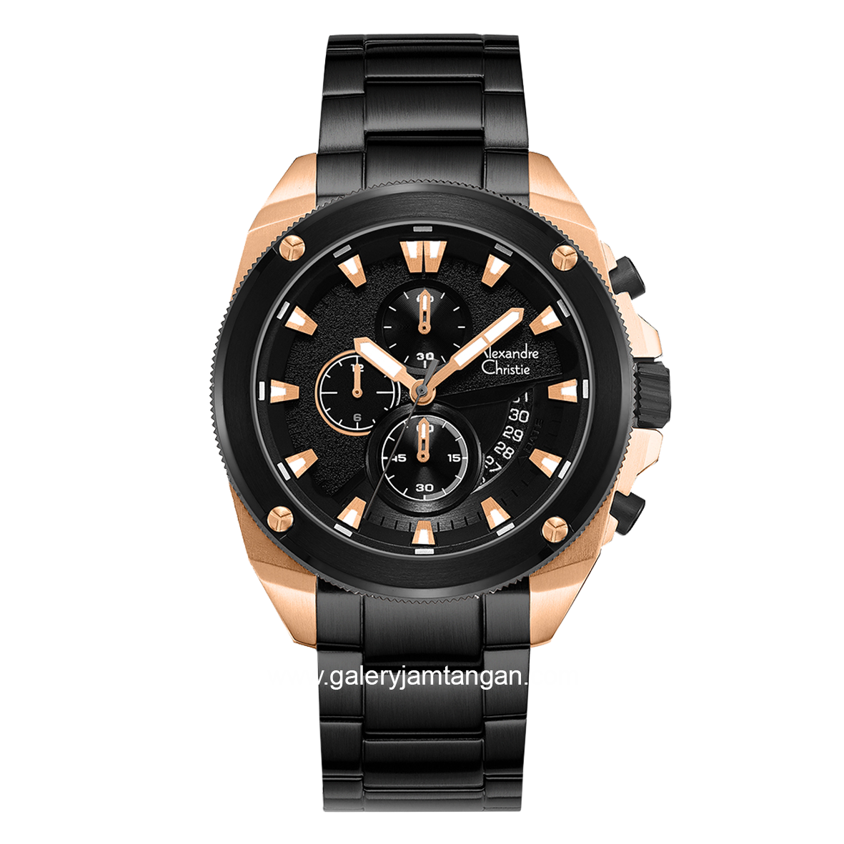 Alexandre Christie AC 6646 MC Black Rosegold Chronograph Stainless Steel Strap