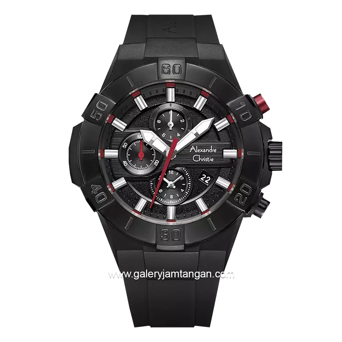 Alexandre Christie AC 6649 MC Black List Red Rubber Strap