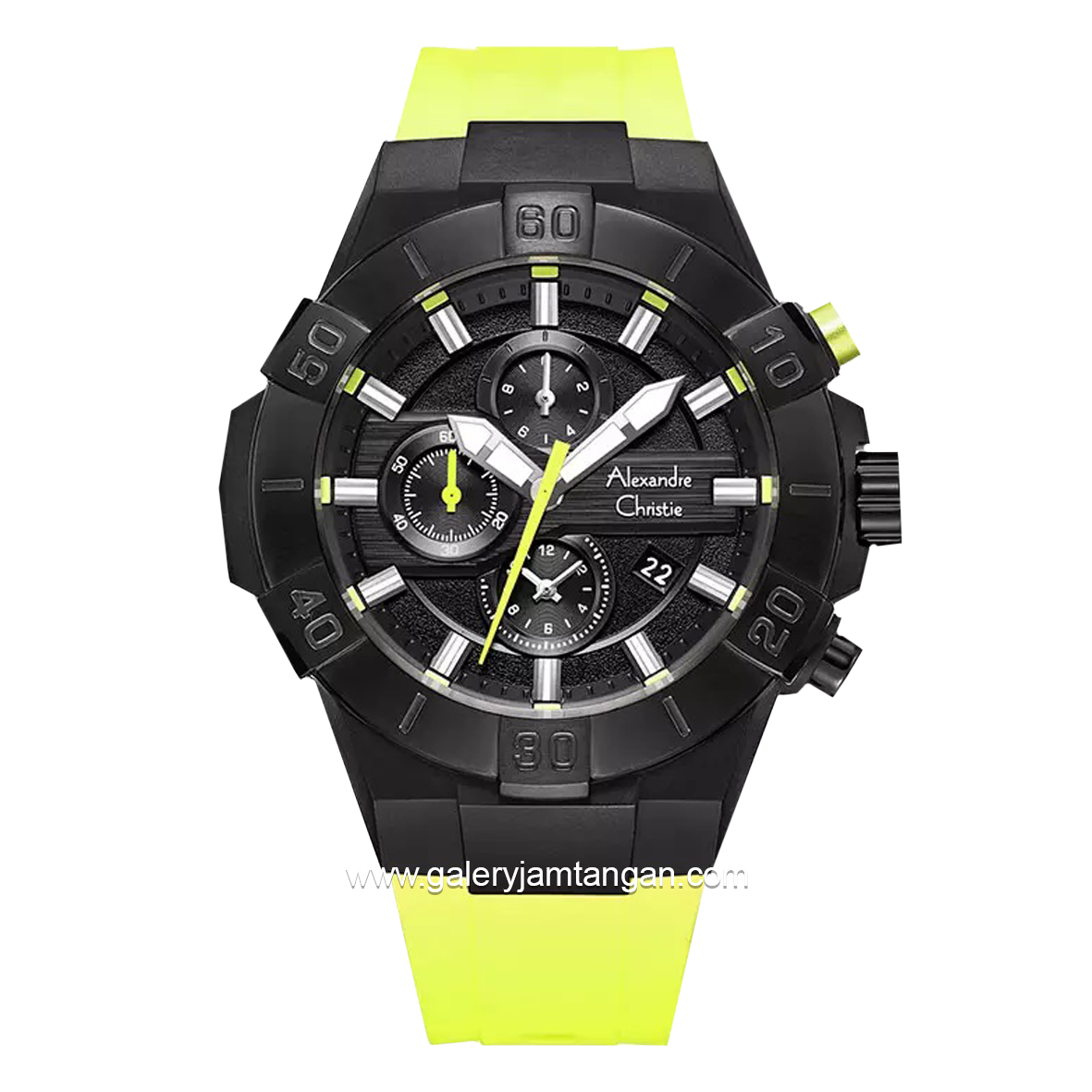 Alexandre Christie AC 6649 MC Yellow Black Rubber Strap