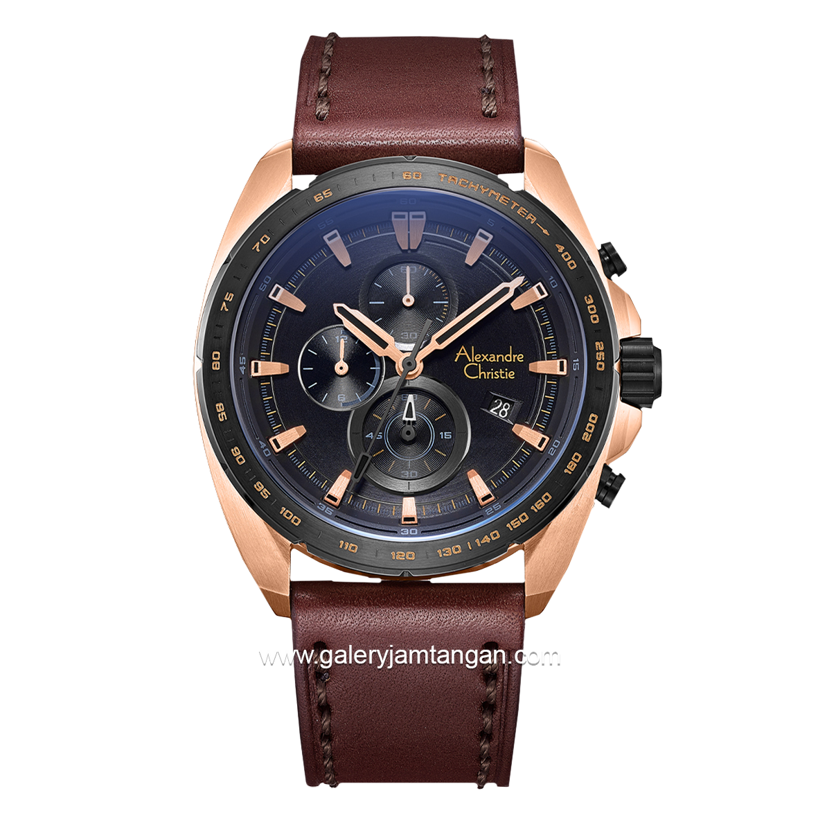Alexandre Christie AC 6652 MC Brown Rosegold Dial Black Leather Strap