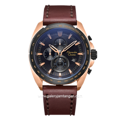 Alexandre Christie AC 6652 MC Brown Rosegold Dial Black Leather Strap