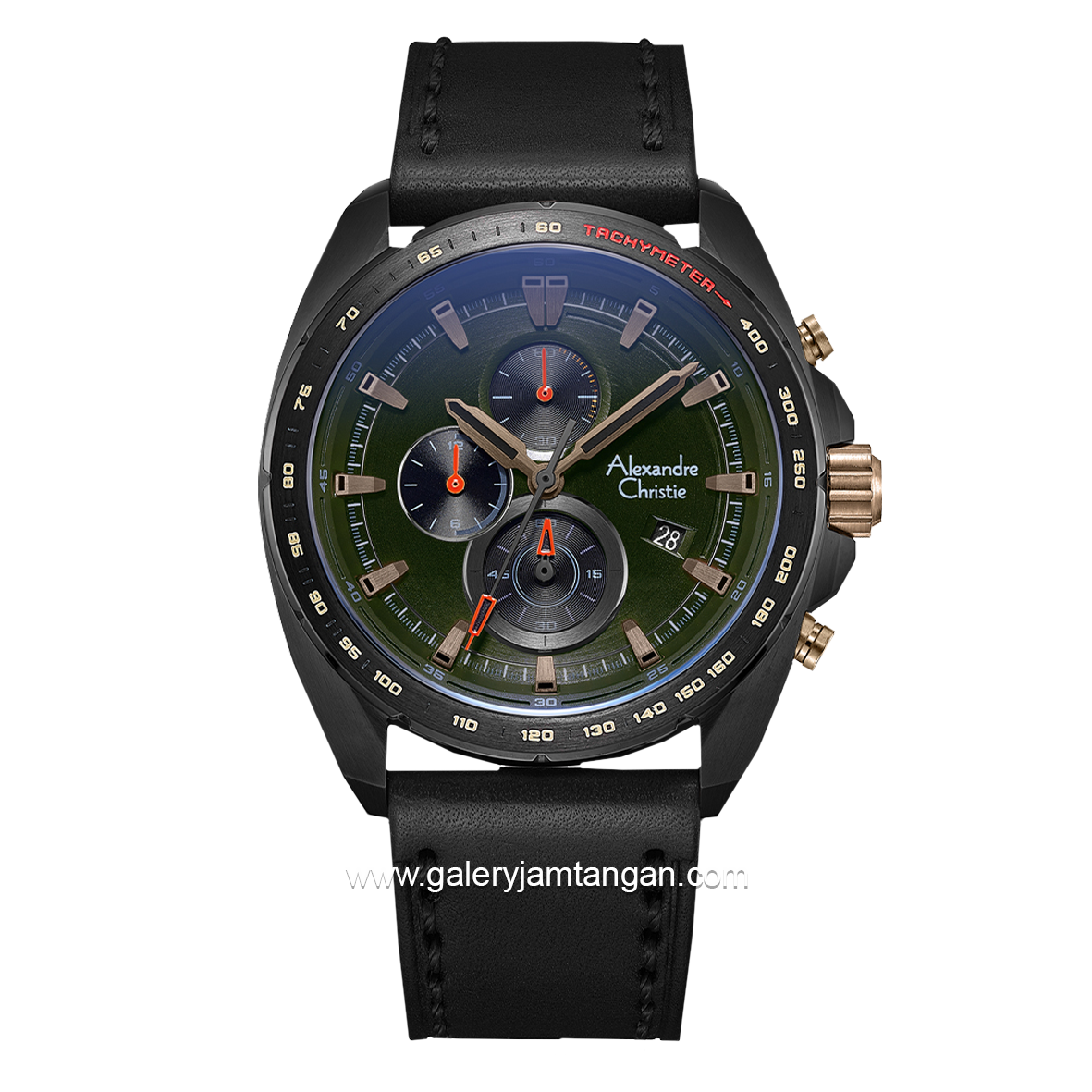 Alexandre Christie AC 6652 MC Black Dial Green Leather Strap