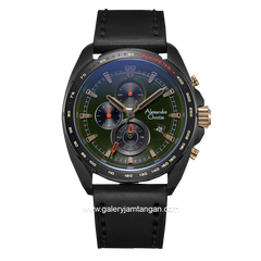 Alexandre Christie AC 6652 MC Black Dial Green Leather Strap