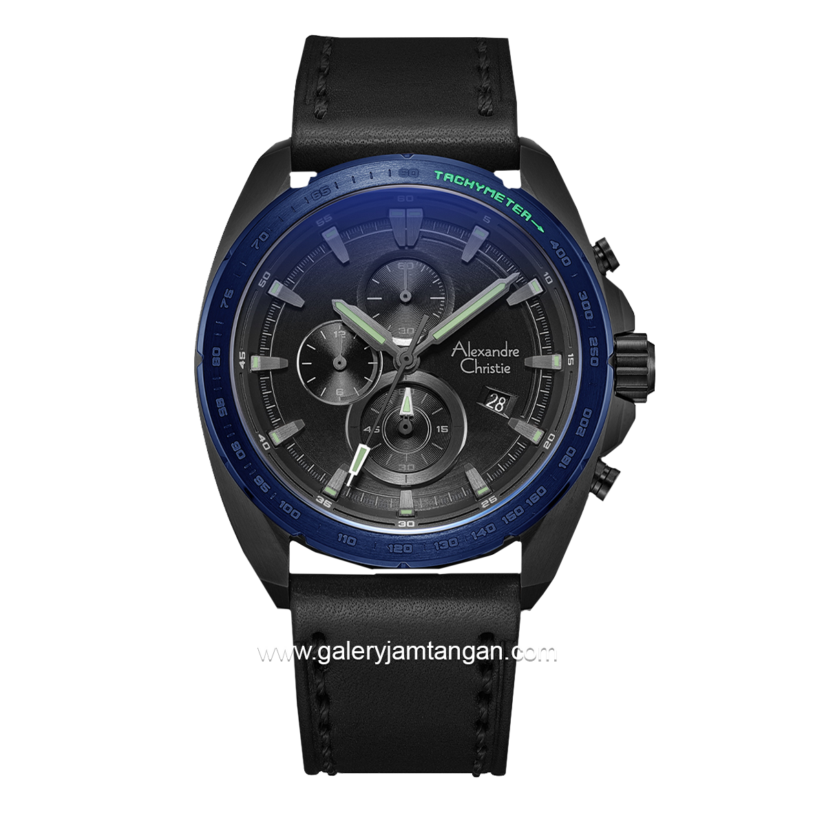 Alexandre Christie AC 6652 MC Black Ring Blue Leather Strap