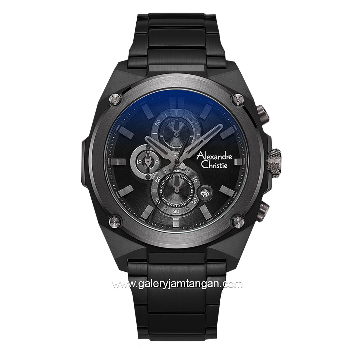 Alexandre Christie AC 6655 MC Black Ring Gray Chronograph Stainless Steel + Free Strap Cadangan