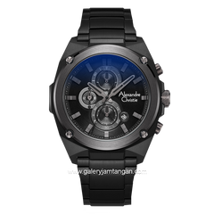 Alexandre Christie AC 6655 MC Black Ring Gray Chronograph Stainless Steel + Free Strap Cadangan