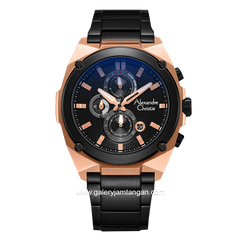 Alexandre Christie AC 6655 MC Black Rosegold Chronograph Stainless Steel + Free Strap Cadangan