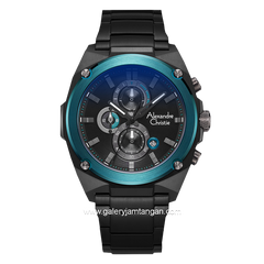 Alexandre Christie AC 6655 MC Black Ring Blue Chronograph Stainless Steel + Free Strap Cadangan