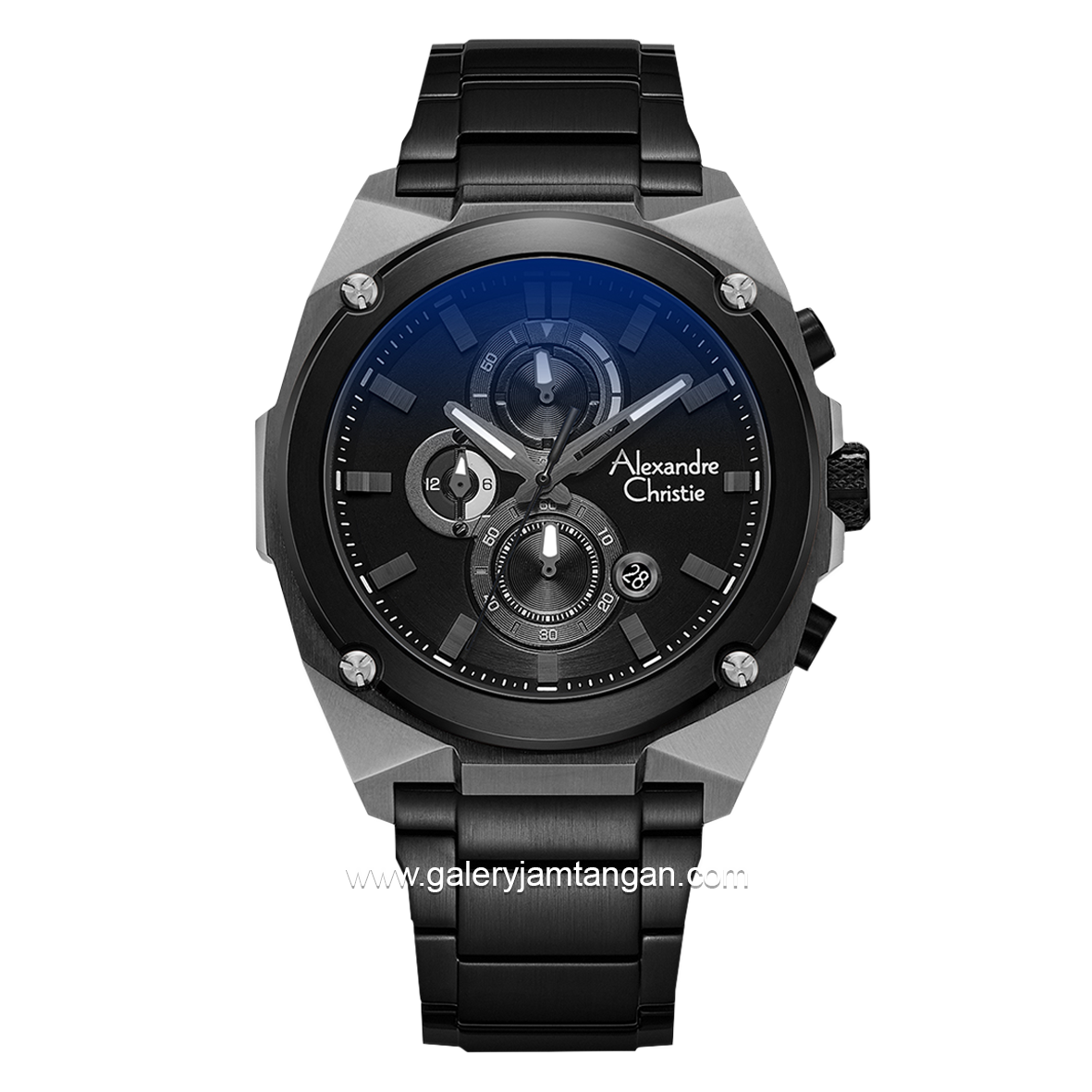 Alexandre Christie AC 6655 MC Black Silver Chronograph Stainless Steel + Free Strap Cadangan