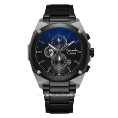 Alexandre Christie AC 6655 MC Black Silver Chronograph Stainless Steel + Free Strap Cadangan