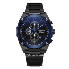 Alexandre Christie AC 6655 MC Black Ring Navy Chronograph Stainless Steel + Free Strap Cadangan