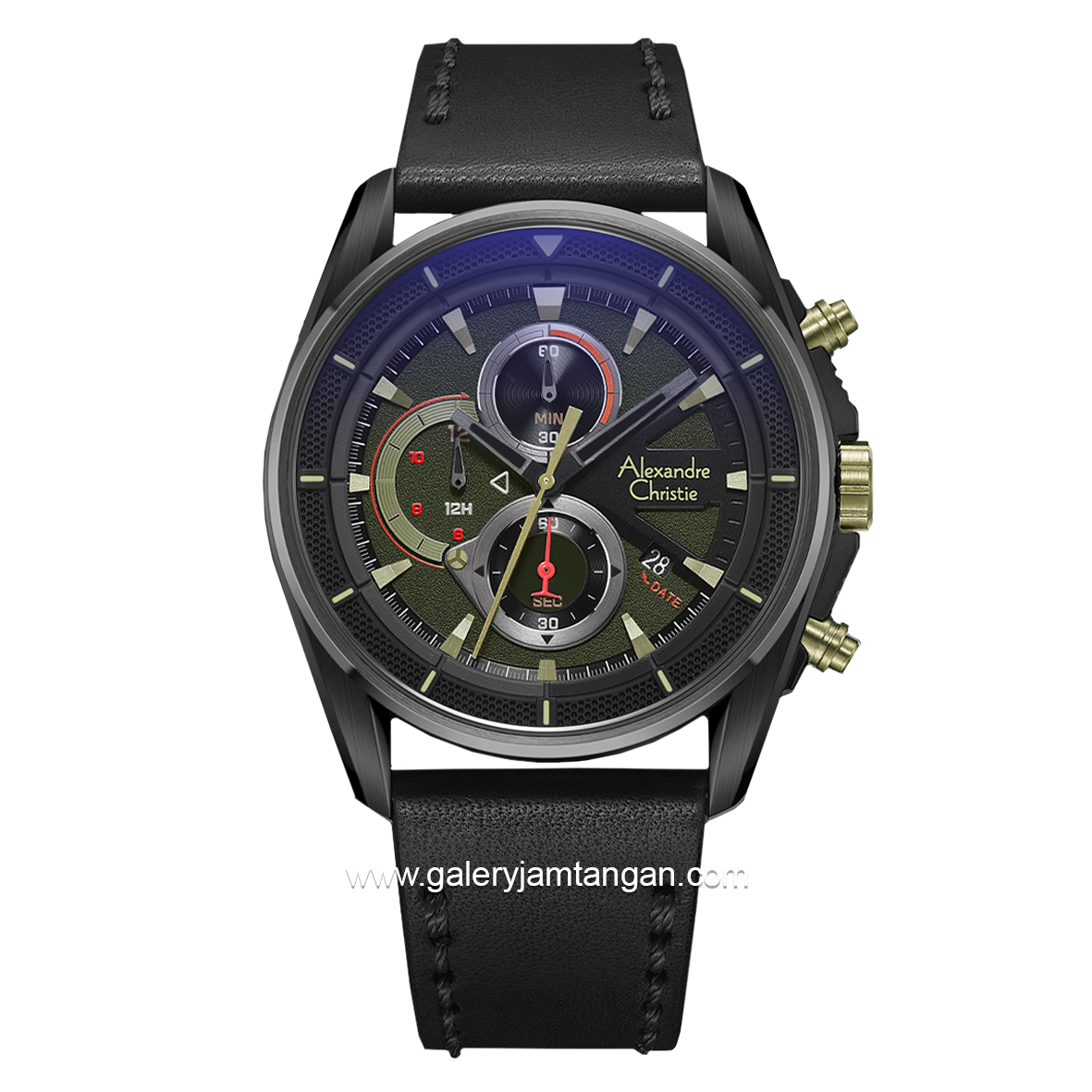 Alexandre Christie AC 6662 MC Black Chronograph Leather Strap