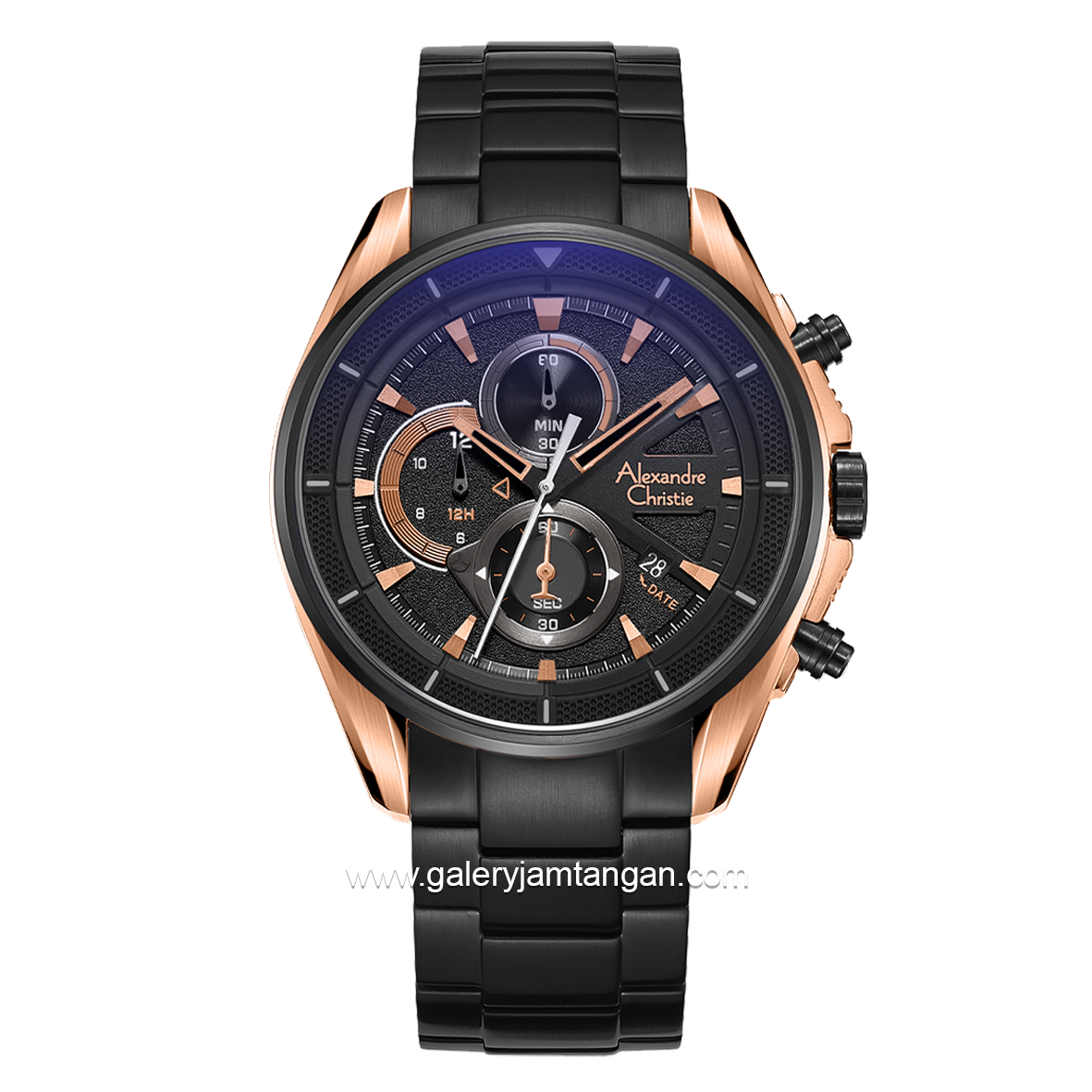 Alexandre Christie AC 6662 MC Men Black Rosegold Chronograph Stainless Steel Strap
