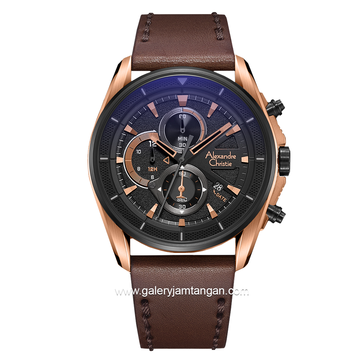 Alexandre Christie AC 6662 MC Brown Rosegold Chronograph Leather Strap