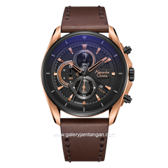 Alexandre Christie AC 6662 MC Brown Rosegold Chronograph Leather Strap