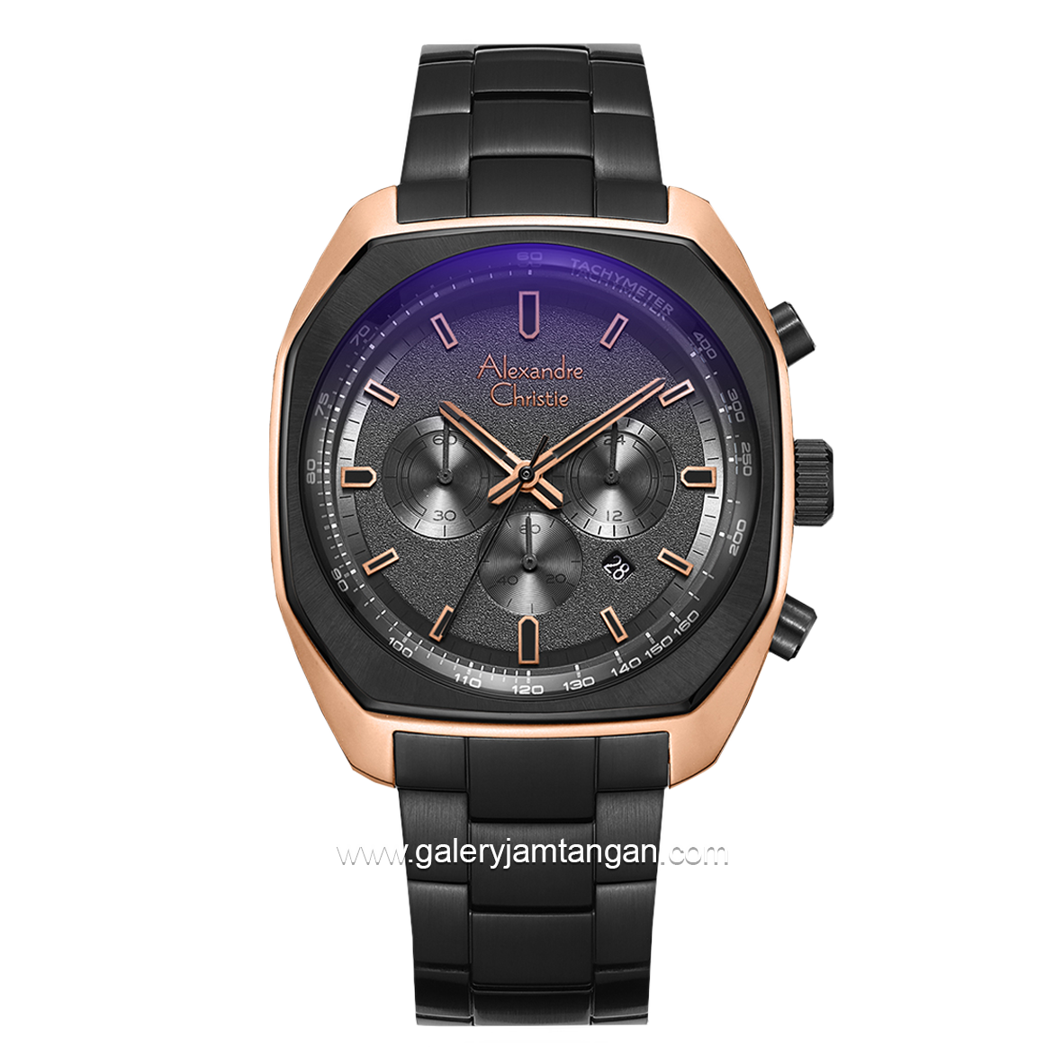Alexandre Christie AC 6666 MC Black Rosegold  Chronograph Stainless Steel Strap + Extra Strap