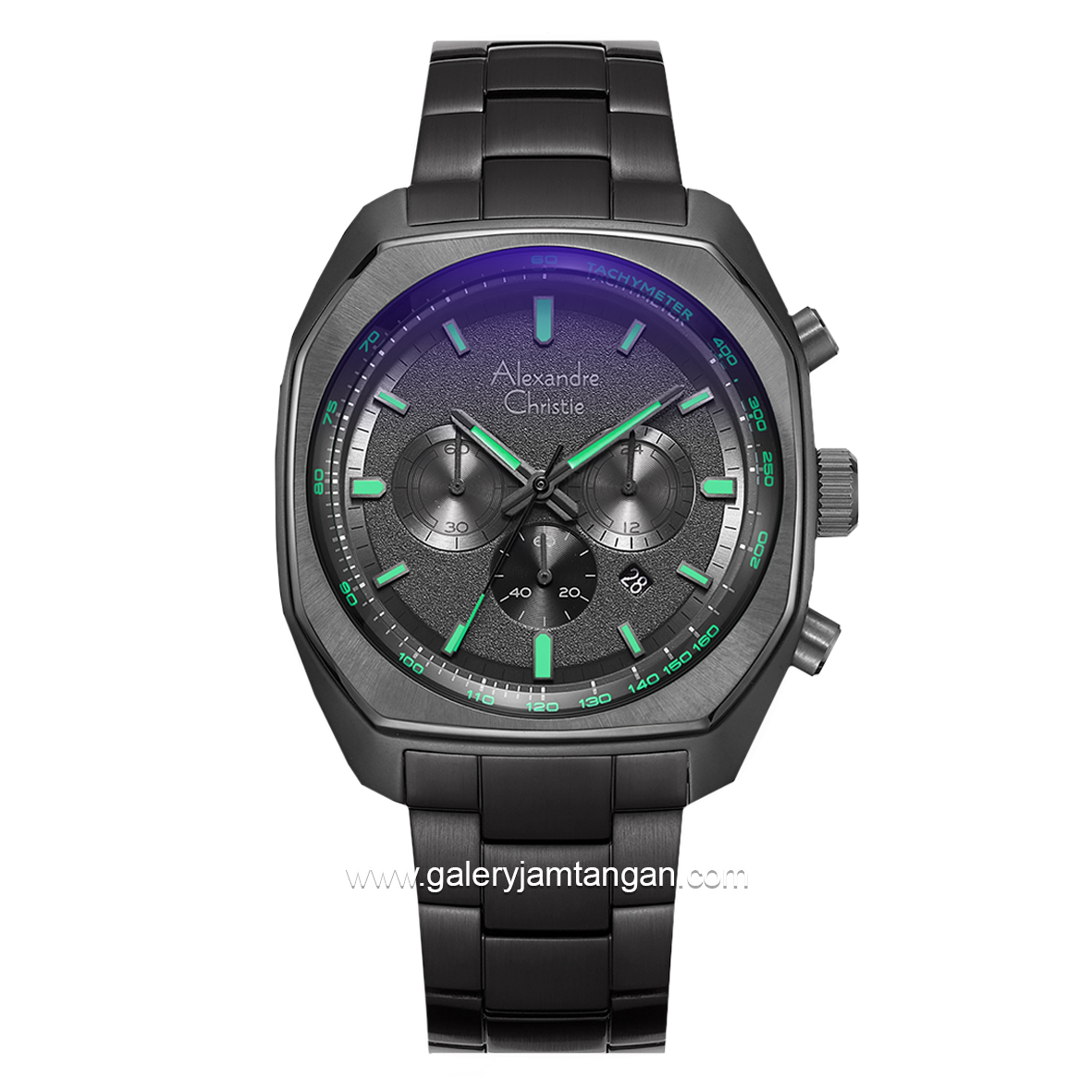 Alexandre Christie AC 6666 MC Black List Green Chronograph Stainless Steel Strap + Extra Strap