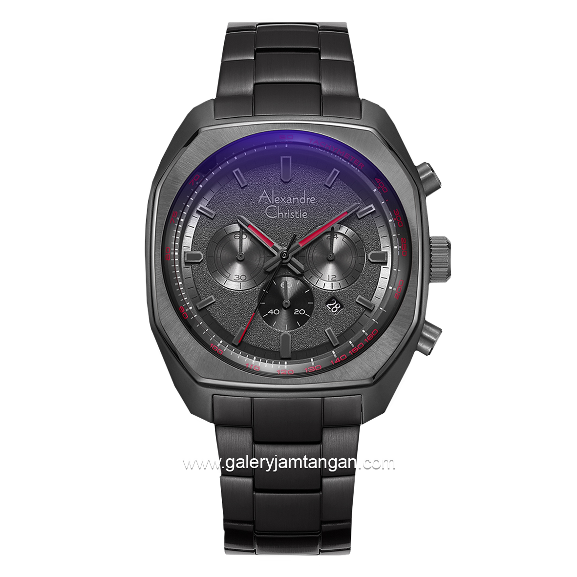 Alexandre Christie AC 6666 MC Black List Red Chronograph Stainless Steel Strap + Extra Strap