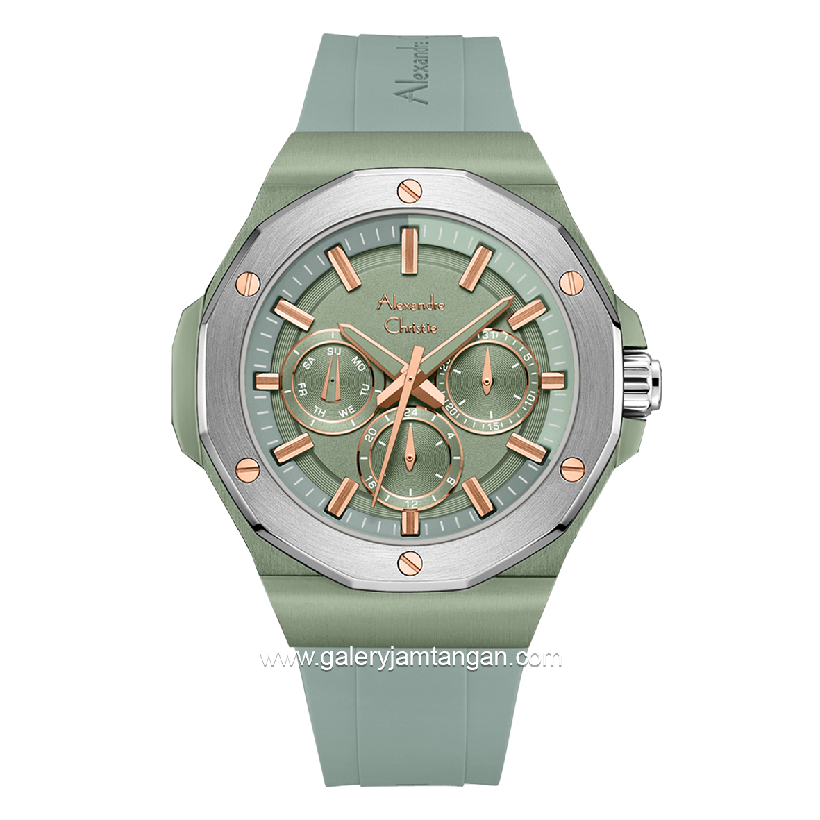 Alexandre Christie AC 6675 MF Green Light Rubber Strap