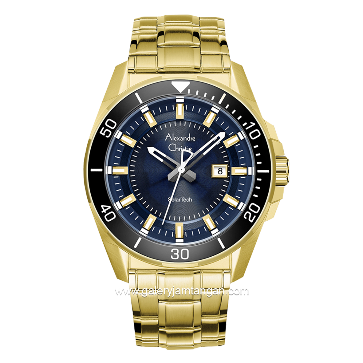 Alexandre Christie AC 6680 MD Solar Tech Gold Dial Blue Stainless Steel