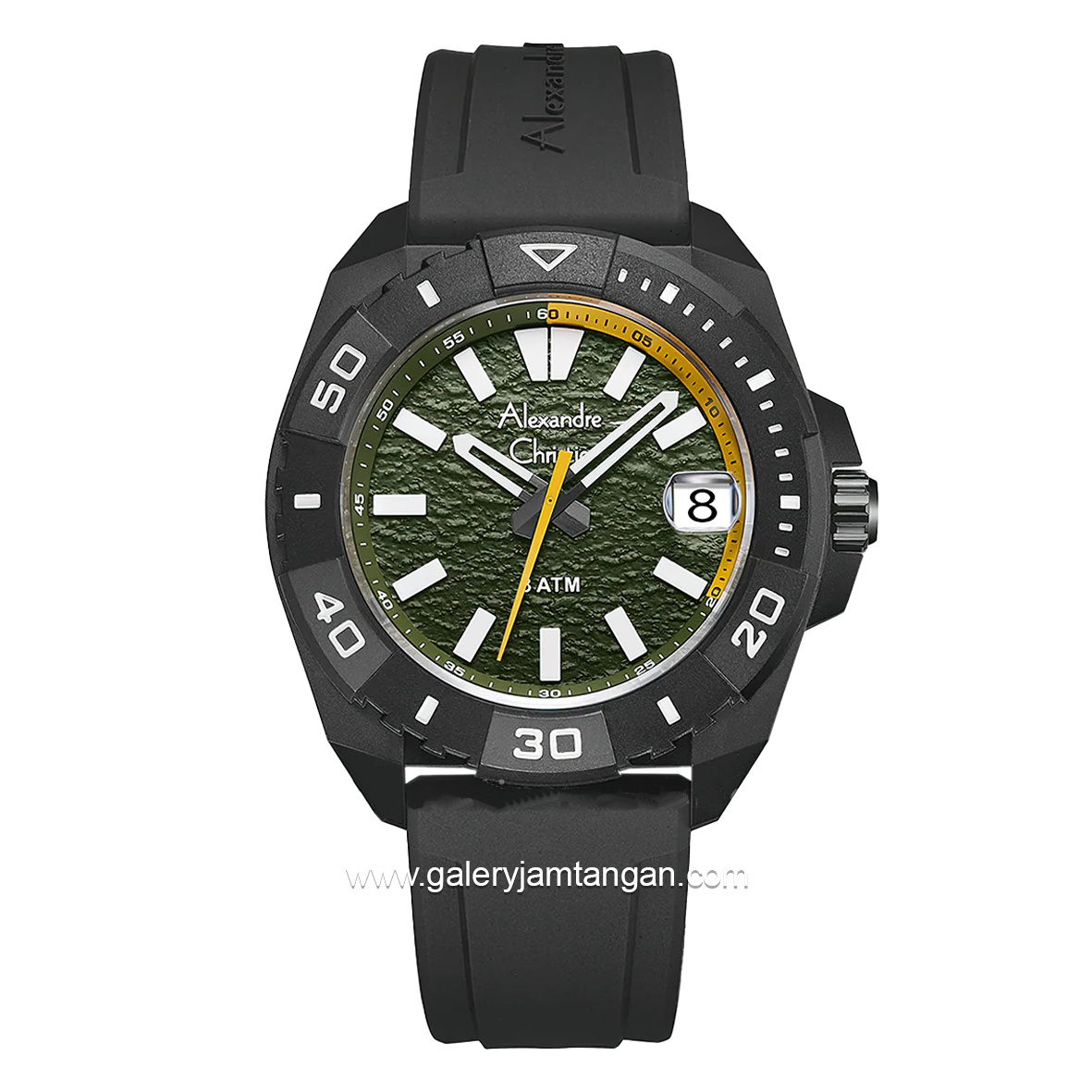 Alexandre Christie AC 6684 MD Black Dial Green Rubber Strap