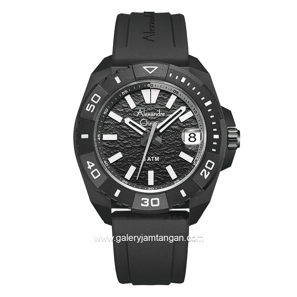 Alexandre Christie AC 6684 MD Black Dial Black Rubber Strap