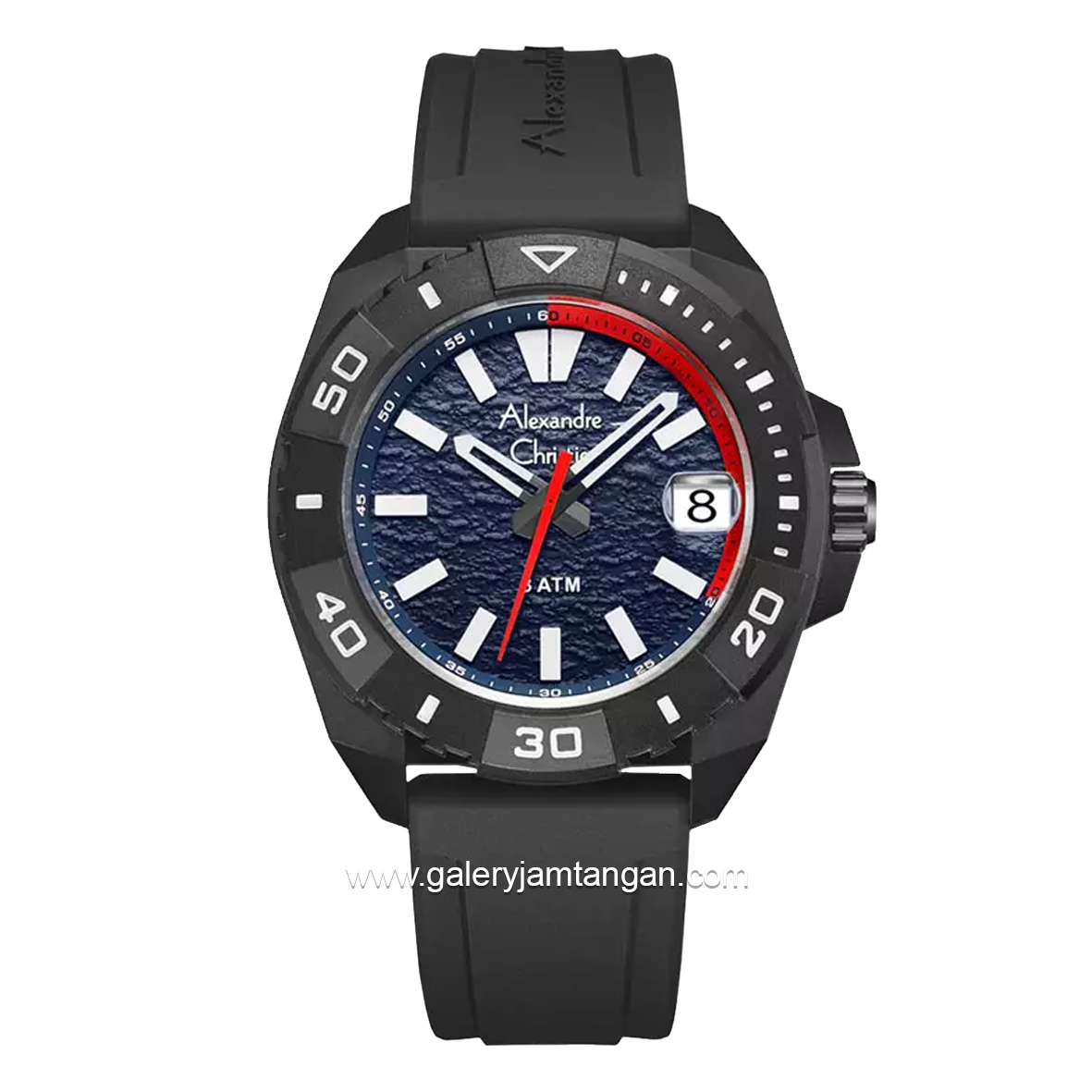 Alexandre Christie AC 6684 MD Black Dial Navy Rubber Strap