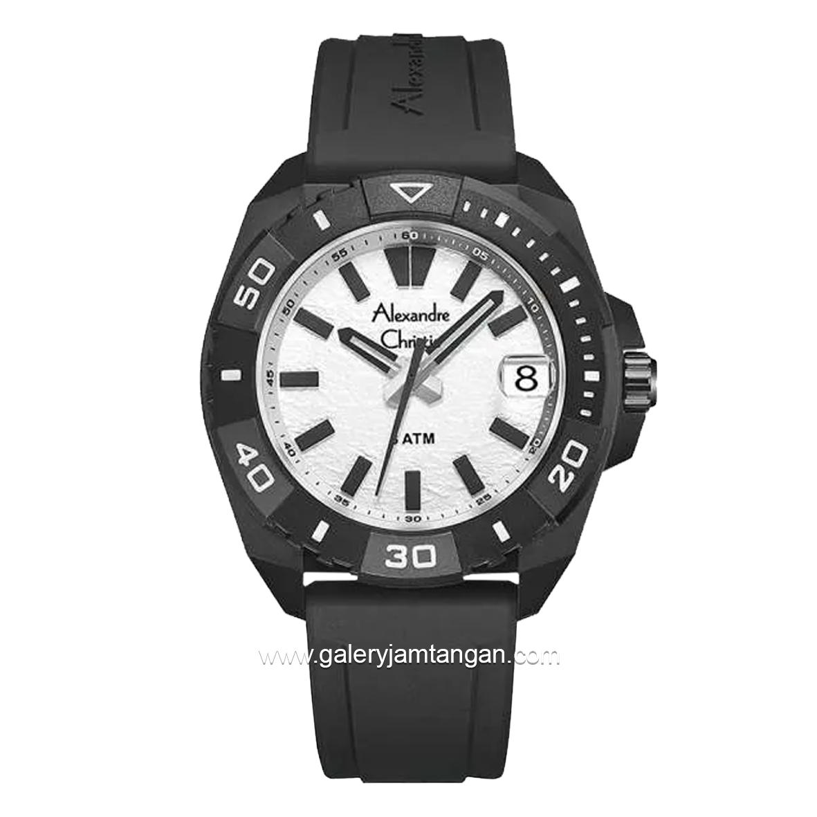 Alexandre Christie AC 6684 MD Black Dial White Rubber Strap