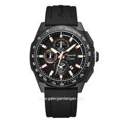 Alexandre Christie AC 6688 MC Chronograph Black Hour Marker Rosegold Rubber Strap