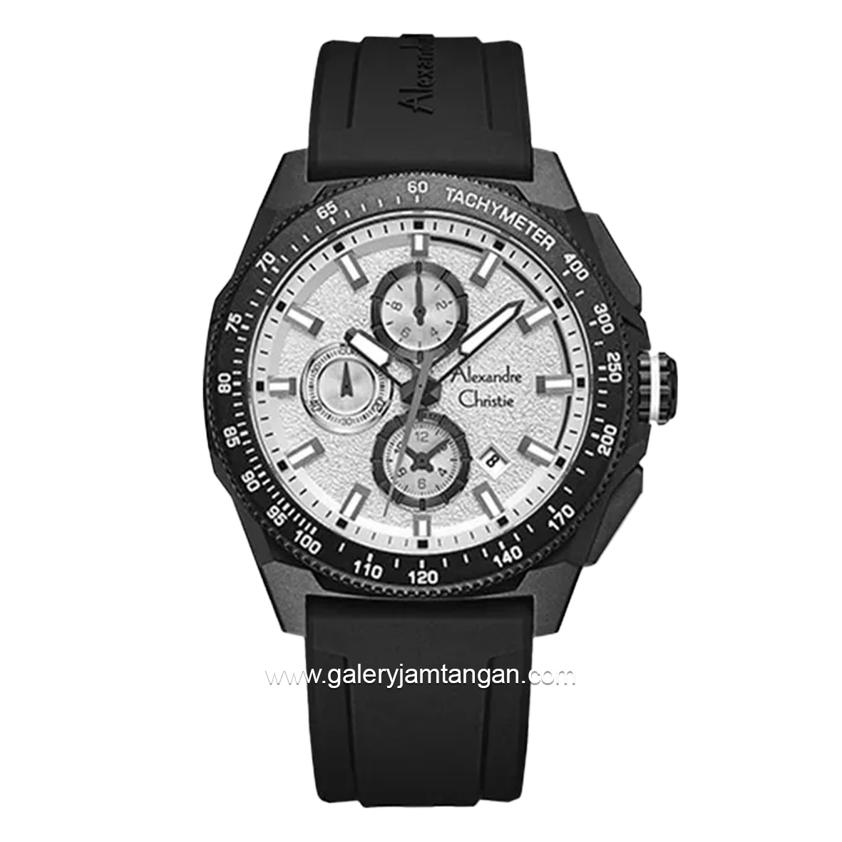 Alexandre Christie AC 6688 MC Chronograph Black Dial White Rubber Strap
