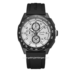 Alexandre Christie AC 6688 MC Chronograph Black Dial White Rubber Strap