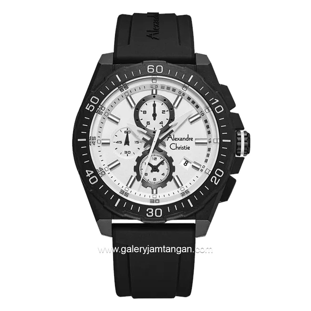 Alexandre Christie AC 6689 MC Chronograph Black Hour Marker White Rubber Strap