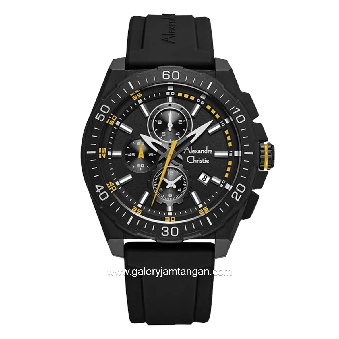 Alexandre Christie AC 6689 MC Chronograph Black Hour Marker Yellow Rubber Strap