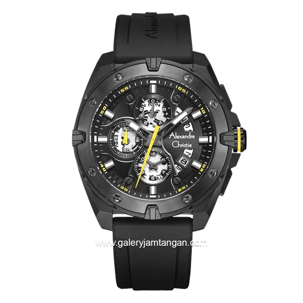 Alexandre Christie Chronograph AC 6693 MCREPBAYL Men Black Dial Black Rubber Strap