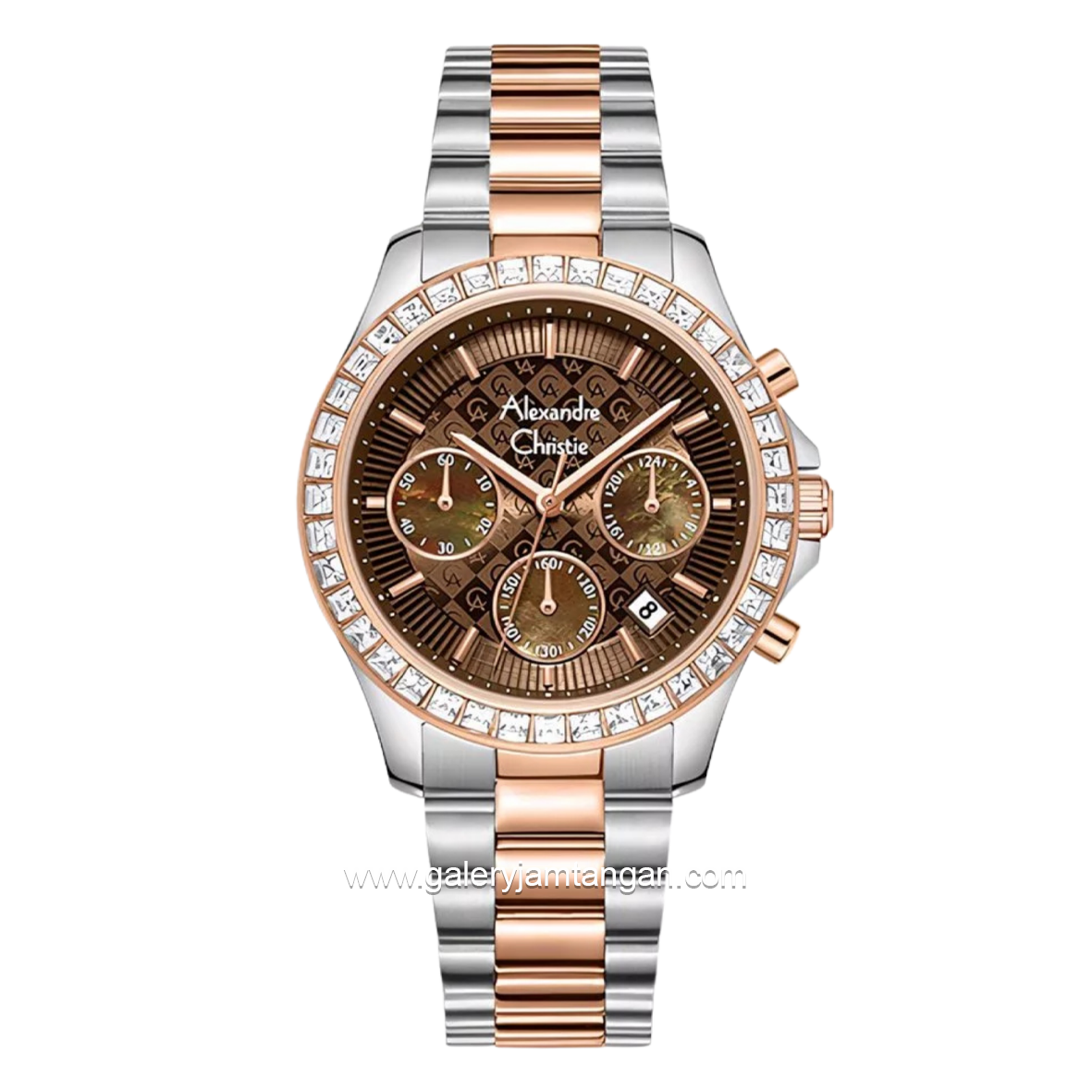 Alexandre Christie AC 6696 MCFTRBO Silver Combi Rosegold Dial Brown Stainless Steel Strap