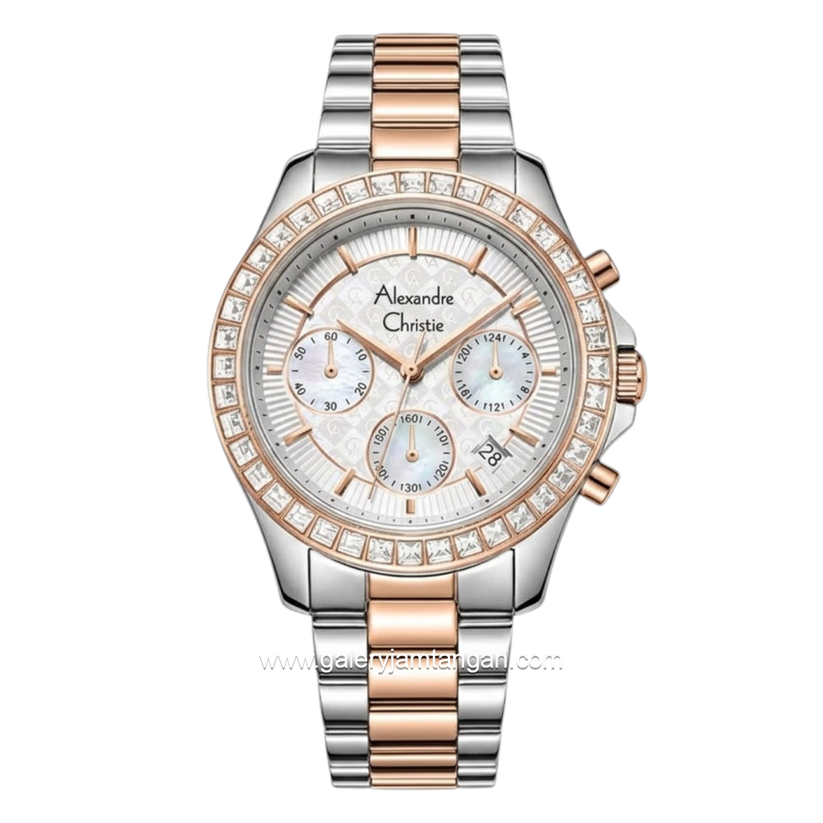 Alexandre Christie AC 6696 MCFTRSL Silver Combi Rosegold Dial White Stainless Steel Strap