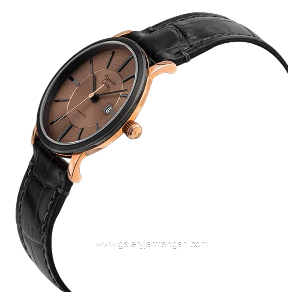 Alexandre Christie Classic AC 8344 LDLBRBO Ladies Black Rosegold Dial Brown Sunray Leather Strap