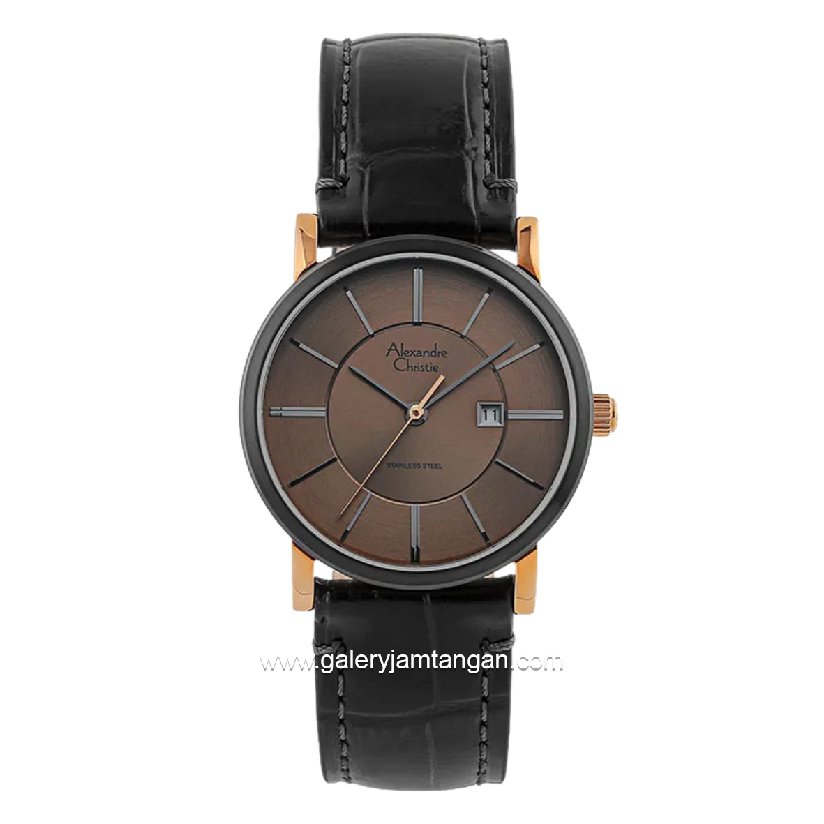 Alexandre Christie Classic AC 8344 LDLBRBO Ladies Black Rosegold Dial Brown Sunray Leather Strap