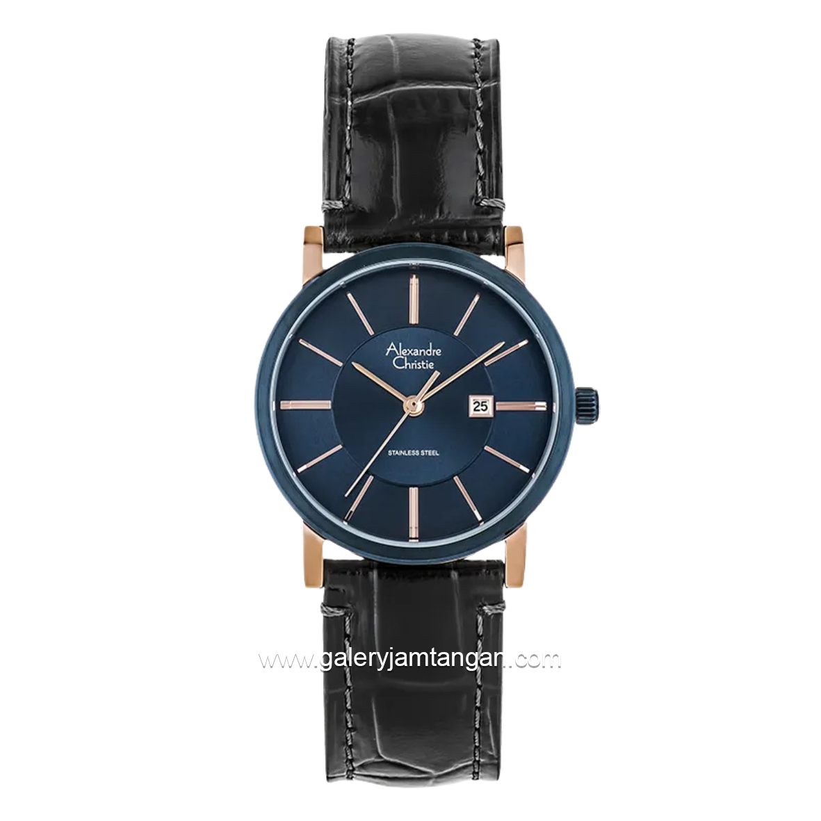 Alexandre Christie Classic AC 8344 LDLURBU Ladies Black Dial Blue Leather Strap