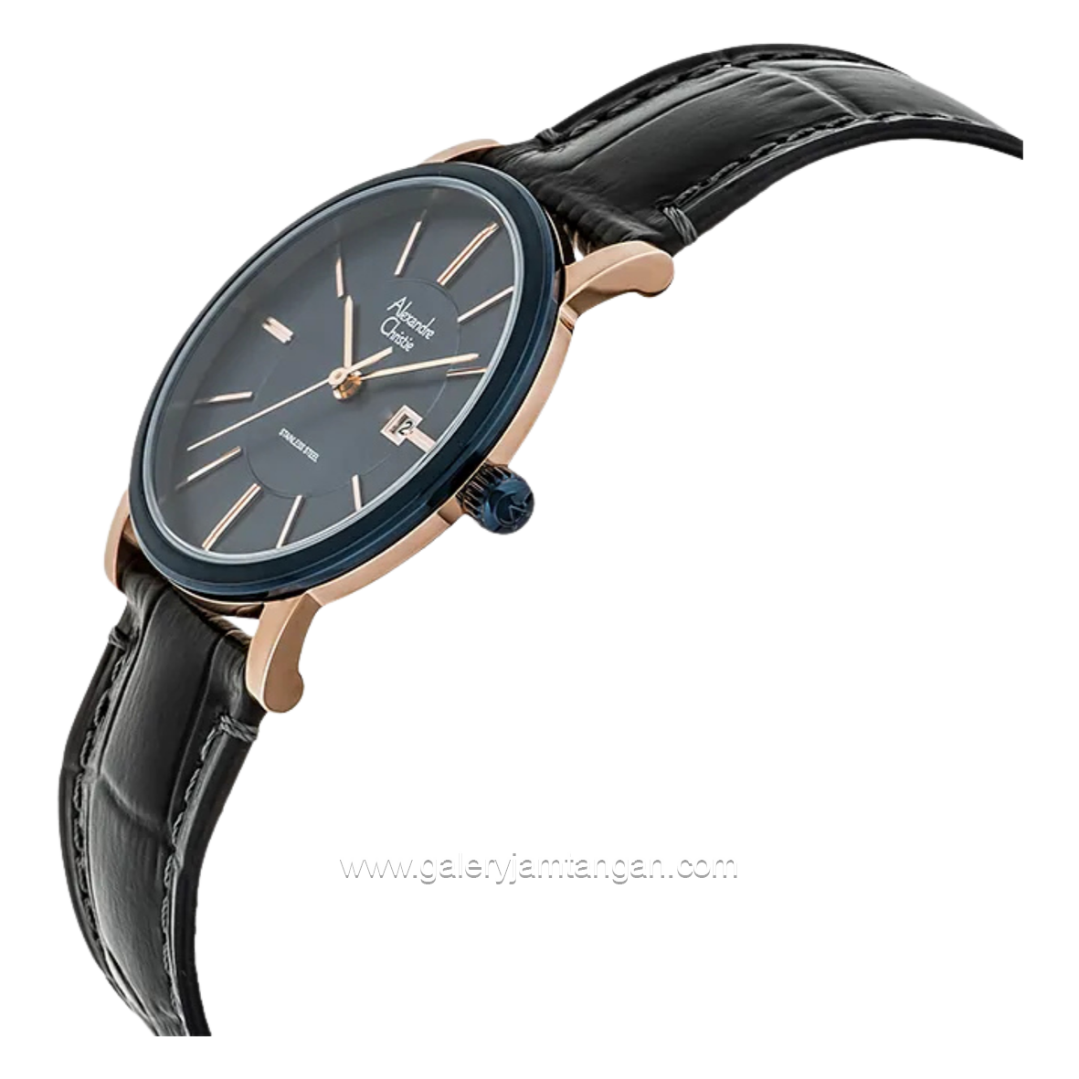 Alexandre Christie Classic AC 8344 LDLURBU Ladies Black Dial Blue Leather Strap