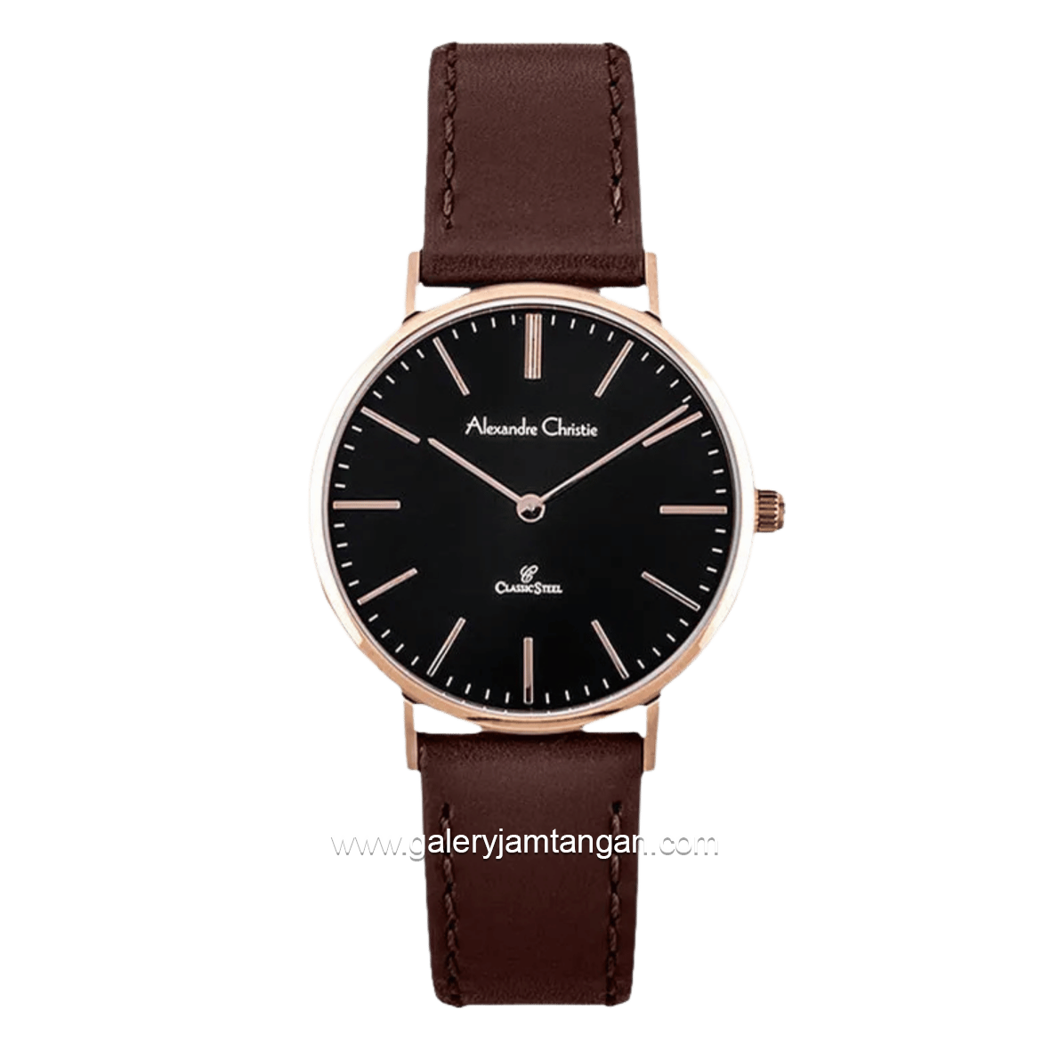 Alexandre Christie AC 8490 LHLRGBA Brown Rosegold Dial Black Leather Strap